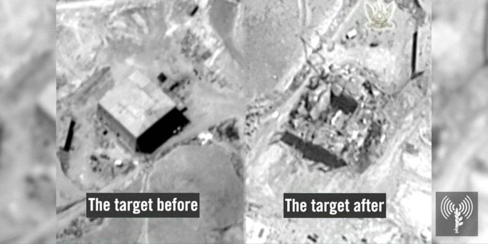 Cơ sở hạt nhân Syria ở Deir al-Zor trước và sau khi bị tấn công (ảnh: Reuters)