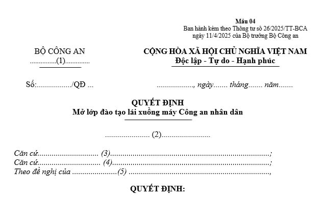 quyết định mở lớp đào tạo xuồng máy